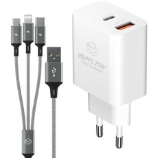 디지지 PD 25W PPS 2포트 초고속 충전기 + 3in1 스카이메타 멀티 케이블 170cm 세트, 화이트(충전기), 메탈실버(케이블), 1세트 가전디지털/휴대폰 액세서리 반품 최저가 14,800원