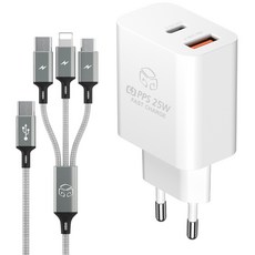 디지지 PD 25W PPS 2포트 초고속 충전기 + 3in1 스카이메타C 멀티 케이블 150cm 세트, 화이트(충전기), 메탈실버(케이블), 1세트 가전디지털/휴대폰 액세서리 반품 최저가 5,100원