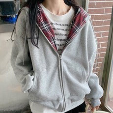 메이첼 후드 체크 무늬 앞 포켓 집업 자켓 04725 패션의류/잡화/여성패션 반품 최저가 34,200원