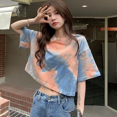 엘쏘 여성용 통기성 그라데이션 프린팅 루즈핏 크롭 반팔 티셔츠 패션의류/잡화/여성패션 반품 최저가 5,030원