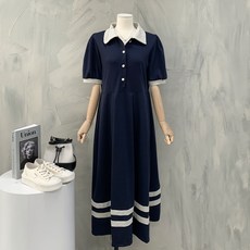 [행복여] 베티 벌룬 소매 배색 카라 롱 원피스 패션의류/잡화/여성패션 반품 최저가 14,670원