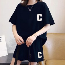 구디프 여성용 C 로고 루즈핏 반팔 티셔츠 + 트레이닝 팬츠 셋업 패션의류/잡화/여성패션 반품 최저가 4,620원