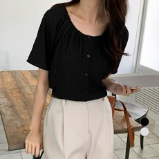 아피나르 여성용 세미크롭 셔링밴딩 시어서커 반팔 블라우스 패션의류/잡화/여성패션 반품 최저가 12,900원