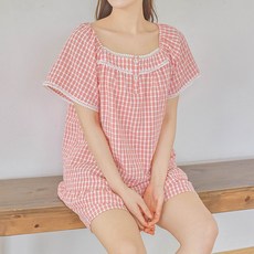 핑크존 커플용 시어서커 체크 반팔 스퀘어넥 잠옷 세트 82900-2 패션의류/잡화/속옷/잠옷 반품 최저가 23,810원
