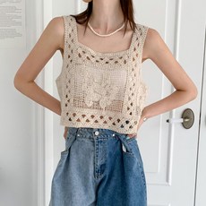 뜨개진 여성용 코튼 펀칭 자수 스퀘어넥 크로셰 리타오 뷔스띠에 패션의류/잡화/여성패션 반품 최저가 8,330원