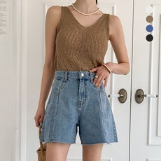 뜨개진 여성용 레디트 테잎 펀칭 스카시 브이넥 민소매 나시 패션의류/잡화/여성패션 반품 최저가 3,240원