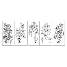 스케치 타투 장미 꽃 흑백 문신 스티커 5종 세트, BK-08, 1세트 뷰티/메이크업 반품 최저가 12,380원