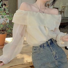 아이엠몽 여성용 카미노 오프숄더 소매 시스루 포인트 블라우스 패션의류/잡화/여성패션 반품 최저가 9,080원