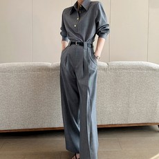 비비에모 여성용 카라넥 긴팔 셔츠 + 와이드 롱 팬츠 세트 07301 패션의류/잡화/여성패션 반품 최저가 38,280원