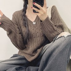 여성용 세미 브이넥 루즈핏 니트 패션의류/잡화/여성패션 반품 최저가 19,900원