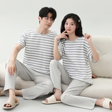 세컨핑크 커플용 컨피던스 단가라 반팔 + 긴바지 잠옷 상하 세트 패션의류/잡화/속옷/잠옷 반품 최저가 10,720원