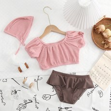 유블리 여아용 간수닝 스퀘어넥 퍼프 크롭 상의 + 프릴 삼각 하의 + 모자 수영복 세트 스포츠/레저/수영/수상스포츠 반품 최저가 16,510원