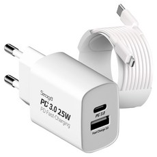 서가 C타입 초고속 충전기 25W PD3.0 PPS 2포트 멀티 + PD C to 라이트닝 8핀 케이블 3m 세트, 화이트, 1개 가전디지털/휴대폰 액세서리 반품 최저가 10,020원