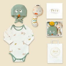 ikii 유아용 뱀띠 반소매 바디슈트 + 모자 + 딸랑이 애착인형 선물 세트 + 쇼핑백 패션의류/잡화/유아동패션 반품 최저가 15,120원