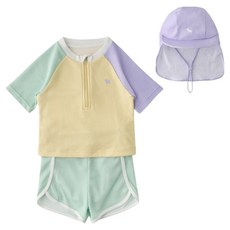 블루독 여아용 와플 블럭 크롭 수영복 모자 + 상하의 세트 패션의류/잡화/유아동패션 반품 최저가 45,770원