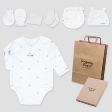 오가닉붐 신생아용 말띠해 스냅 배냇 바디슈트 + 모자 + 턱받이 + 손싸개 + 양말 + 손수건 + 쇼핑백 + 상자 세트 패션의류/잡화/유아동패션 반품 최저가 30,520원