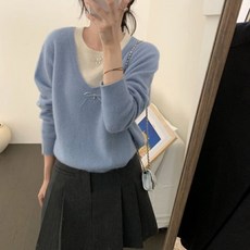 아이엠몽 여성용 리블리 리본 배색 레이어드 긴팔 니트 패션의류/잡화/여성패션 반품 최저가 14,150원