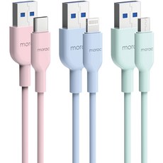 모락 트리플 롤롤 USB-5핀 + USB-8핀 + USB-C타입 고속 충전 케이블 세트, 핑크, 블루, 민트, 1세트, 2m 가전디지털/차량용 디지털 반품 최저가 5,290원