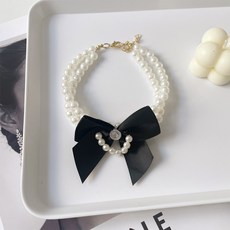 웨이비데이즈 반려동물 이브 리본 펜던트 비즈 목걸이, 블랙, 1개 반려동물용품/펫티켓 산책용품 반품 최저가 8,030원